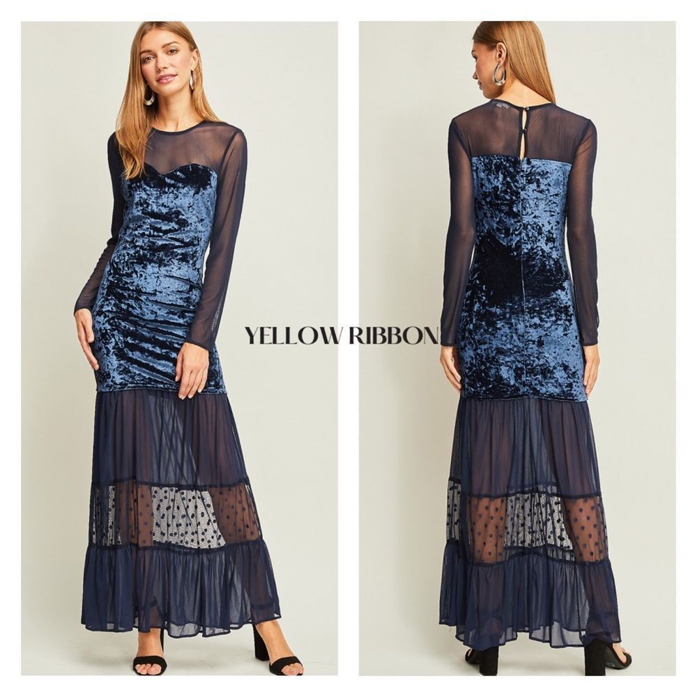 NEW entro Mesh Maxi Dress with Velvet Body Detail